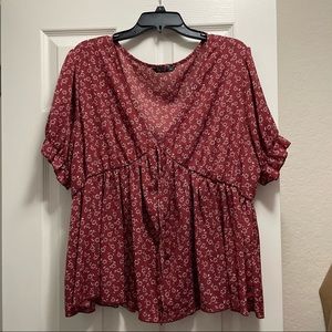 PLUS size ditsy floral knot front babydoll blouse